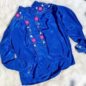 Suzelle Royal Blue Top with Pink and White Embroidery